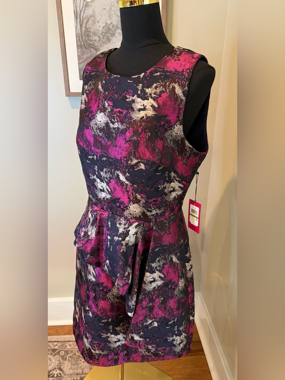 NWT Vince Camuto Metallic Jacquard Peplum Cocktail Dress Size 14